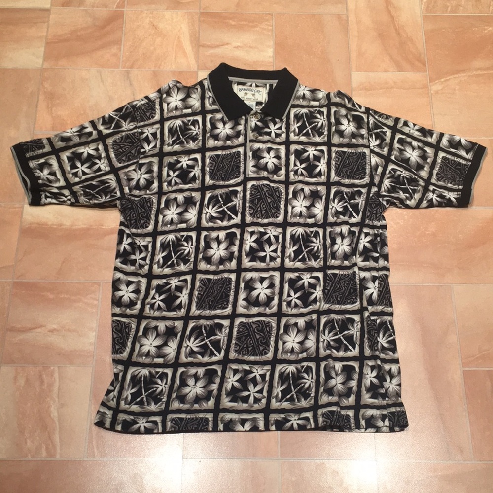 Vintage Men's Hawaiian Palm Tree Graphic Casual Cotton Polo Short Sleeve Shirt